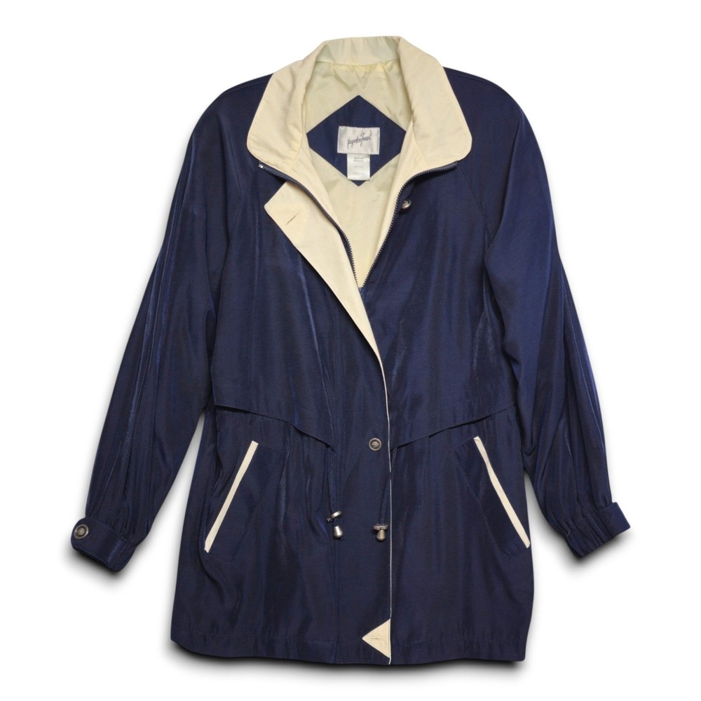 Jacqueline Ferrar Navy Beige Colorblock Lightweight Zip Up Jacket Medium